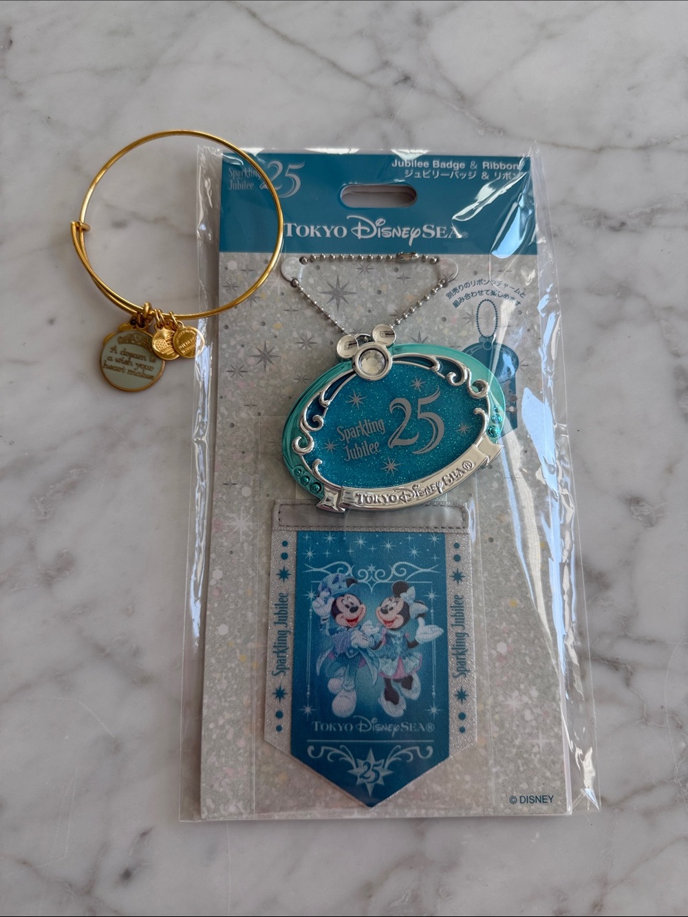 Tokyo Disney Sea Sparkling Jubilee Badge Ribbon Alex and Ani Charm Bracelet